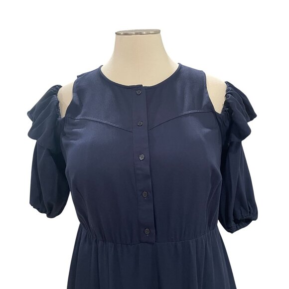 Eloquii Navy Blue Cold Shoulder Dress Size 16 Ruffle Sleeve Flowy Boho Chic - Picture 8 of 8